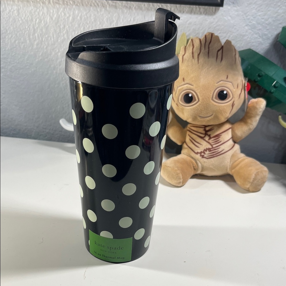 kate spade Black Travel Tumbler with Cream Polka Dots